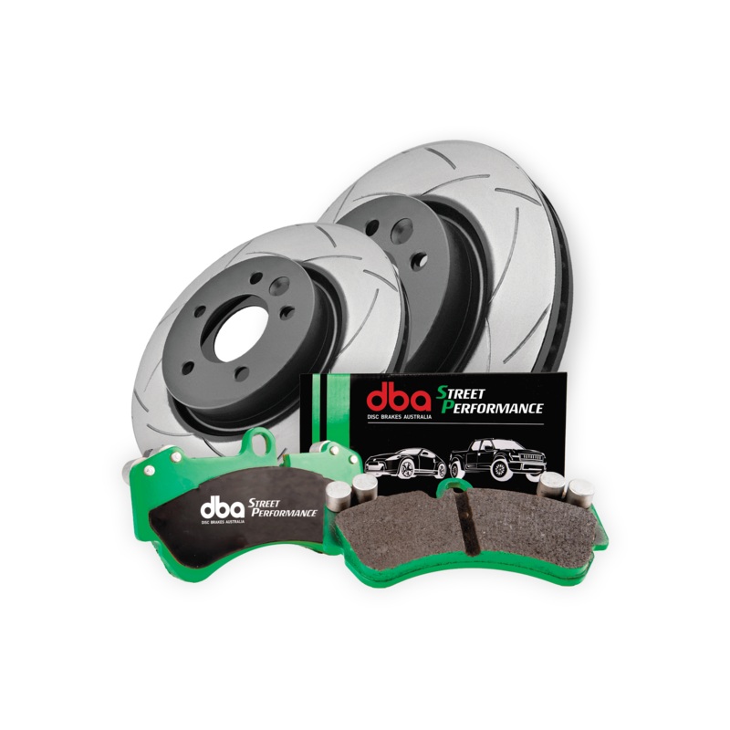 BRAKE UPGRADE FRONT (DBA T2 SLOTTED ROTORS + DBA STREET PERFORMANCE BRAKE PADS ) FOR VW GOLF R MK7/MK7.5  AUDI S3