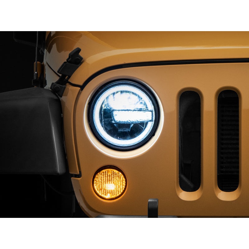 Raxiom 97-18 Jeep Wrangler TJ/JK 7-Inch LED Headlights w/ Halos- Black Housing (Clear Lens)